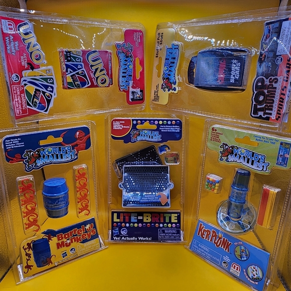 Hasbro Other - 5 World's Smallest Miniature Toy Lot Lite Brite UNO Barrel Monkeys Kerplunk